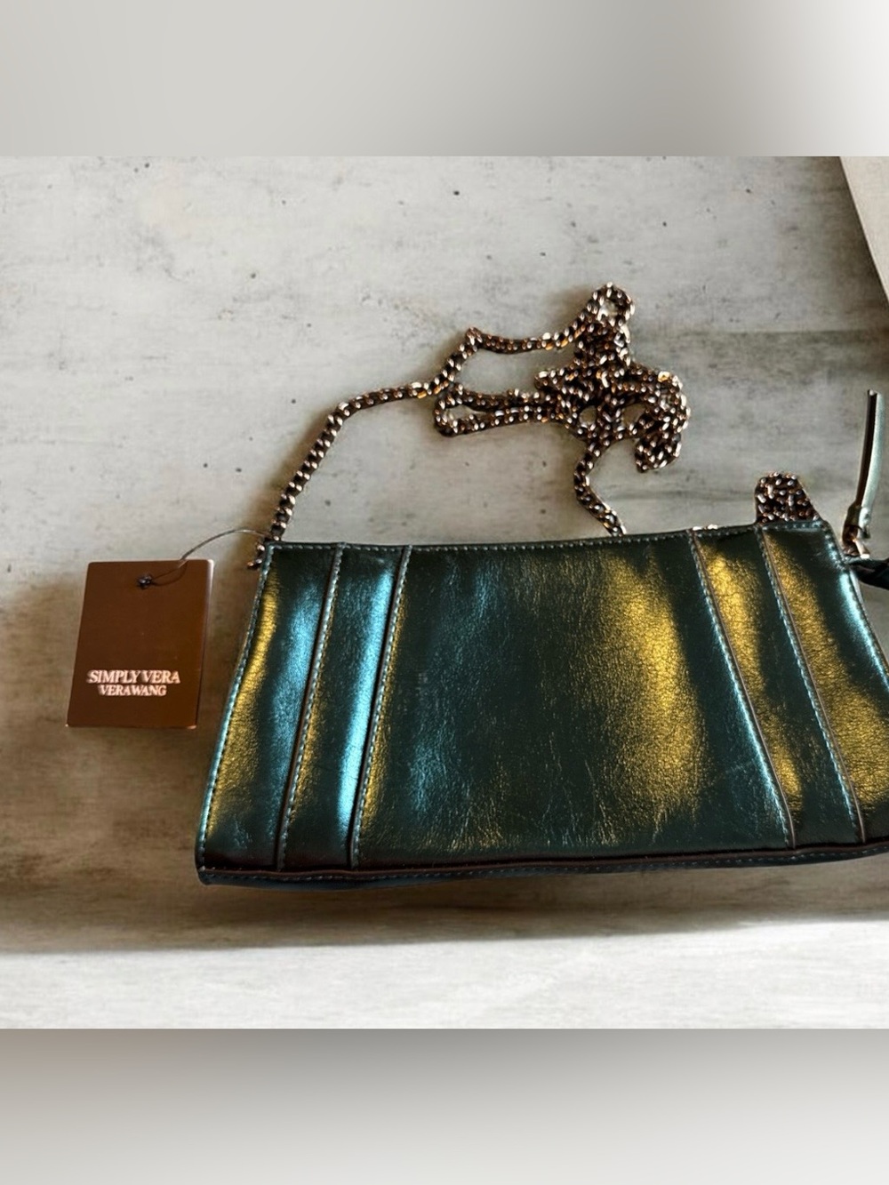 Simply Vera Vera Wang Metallic Teal Crossbody with Chain Strap